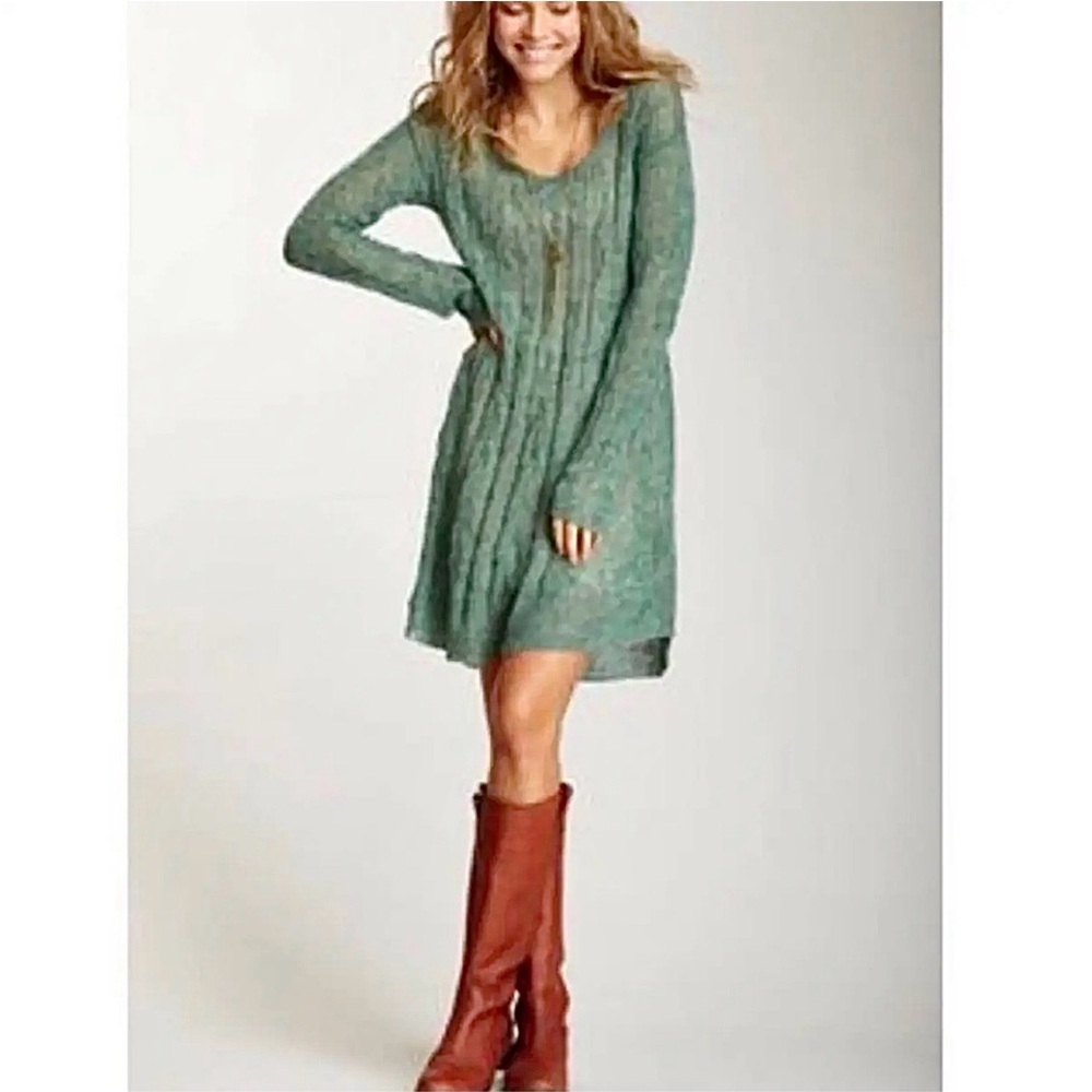 Free People Womens Crochet Sweater Dress Scoop Neck Open Back Size XS Green
